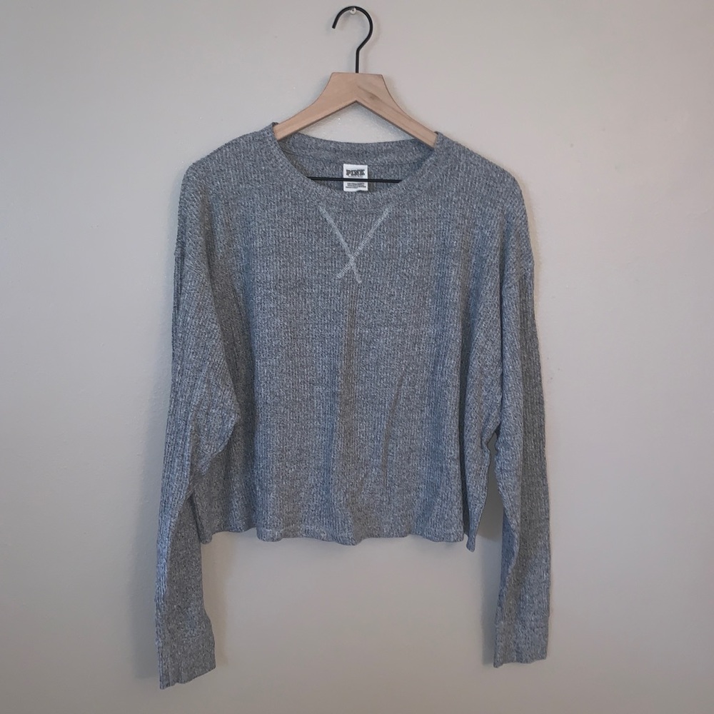 PINK Long Sleeve Cropped Top